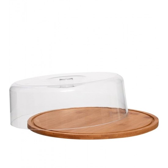 Boleira 27,5cm Prata Em Bambu Com Tampa Acrílica Ecoktichen